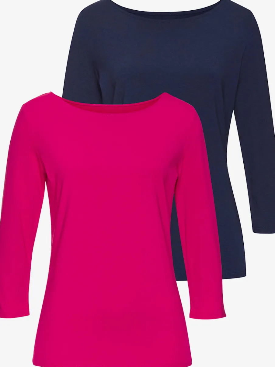 Lot de 2 T-shirts Lascana avec encolure en U et manches 3/4