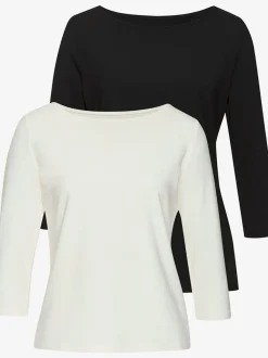 Lot de 2 T-shirts Lascana avec encolure en U et manches 3/4