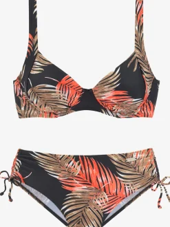 Maillot de bain à armatures avec imprimé feuilles et taille haute