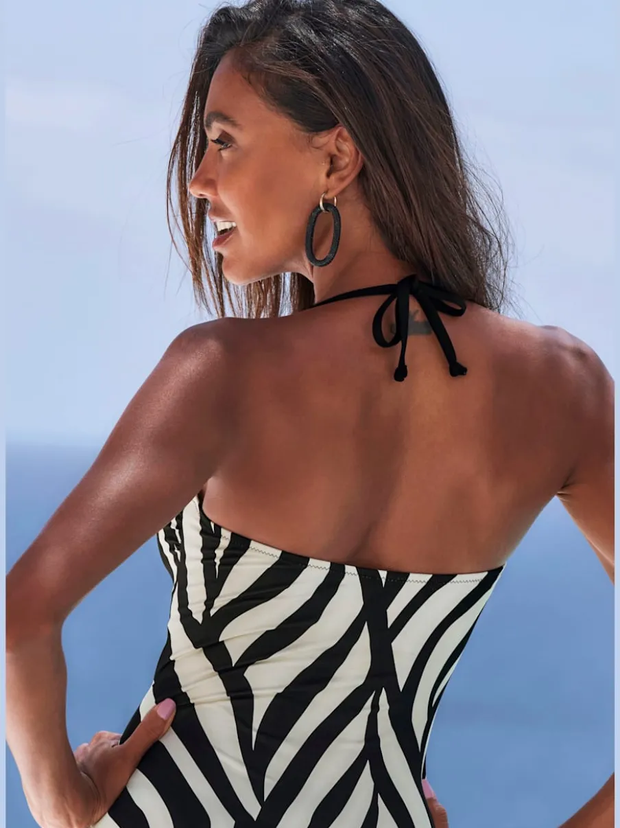 Maillot de bain avec col en V et motifs animaliers