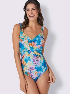 Maillot de bain avec effet cache-cœur et motif floral