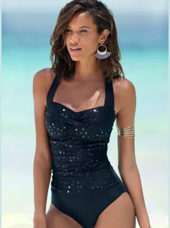 Maillot de bain avec empiècement gainant et aspect paillettes