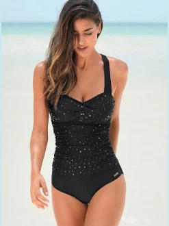Maillot de bain avec empiècement gainant et aspect paillettes