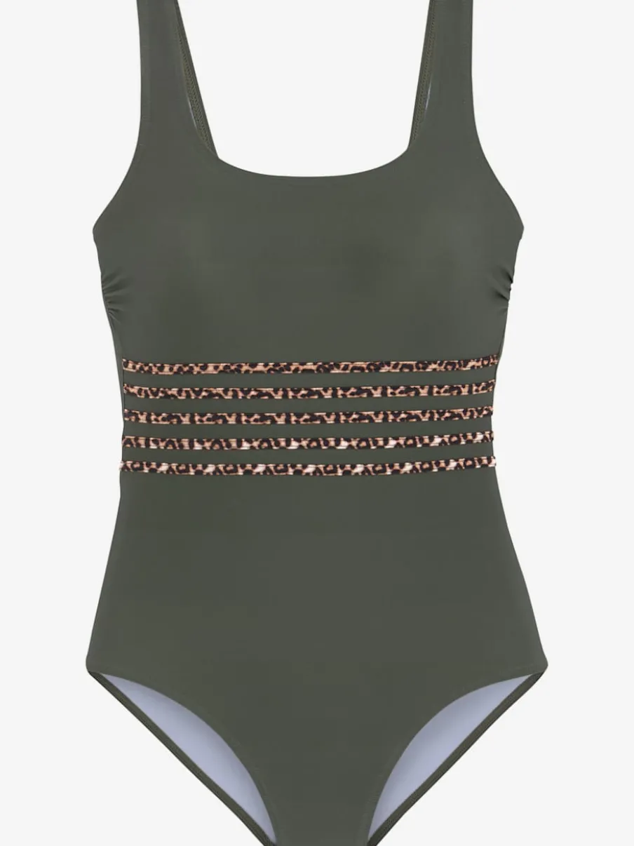Maillot de bain avec empiècements à motif léopard et larges bretelles