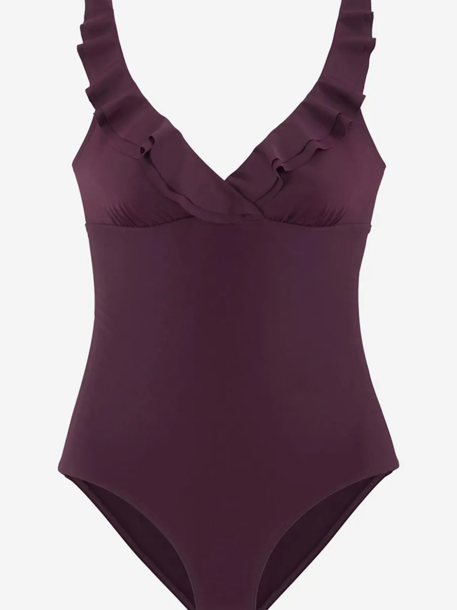 Maillot de bain avec encolure en V et finition volant