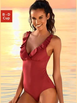 Maillot de bain avec encolure en V et finition volant