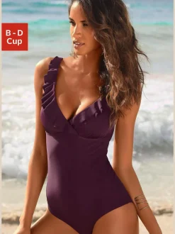 Maillot de bain avec encolure en V et finition volant