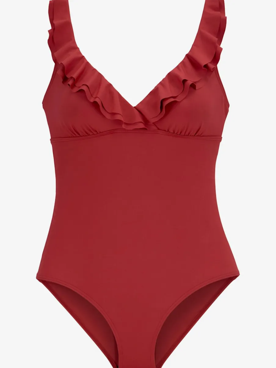 Maillot de bain avec encolure en V et finition volant