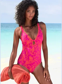 Maillot de bain avec encolure dégagée et imprimé tropical