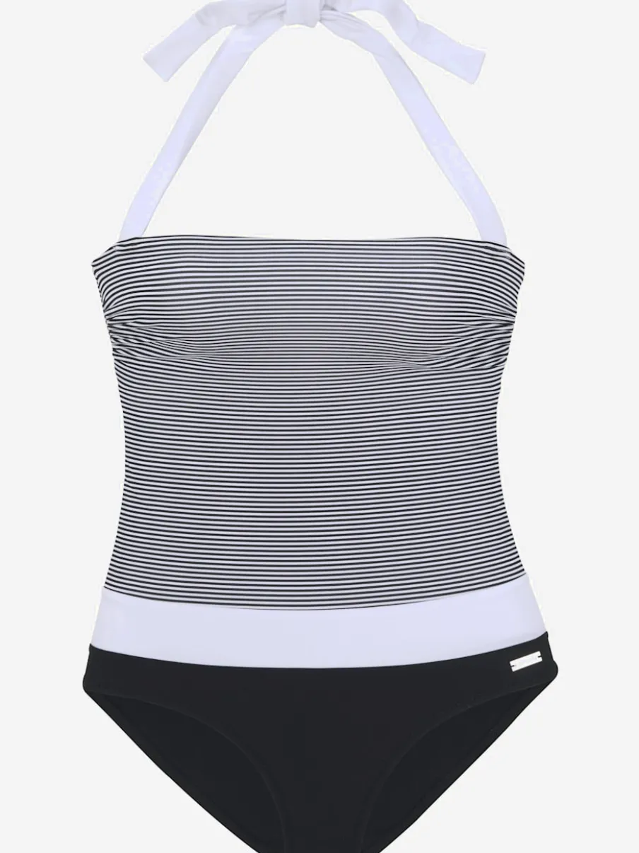 Maillot de bain avec imprimé rayures et bonnets intégrés