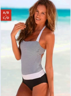 Maillot de bain avec imprimé rayures et bonnets intégrés