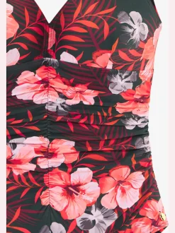 Maillot de bain avec insert modelant et fronces fleuries