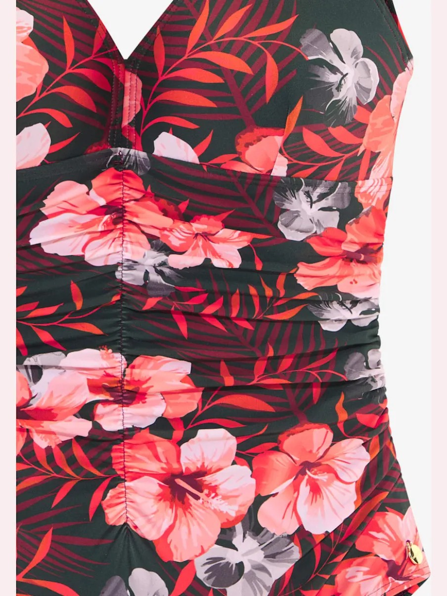 Maillot de bain avec insert modelant et fronces fleuries