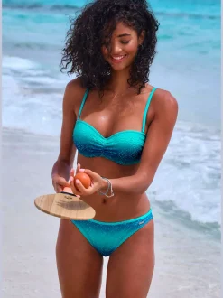 Maillot de bain bandeau à armatures avec broderie ajourée et bretelles amovibles