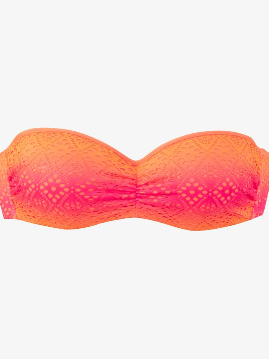 Maillot de bain bandeau à armatures avec broderie ajourée et bretelles amovibles