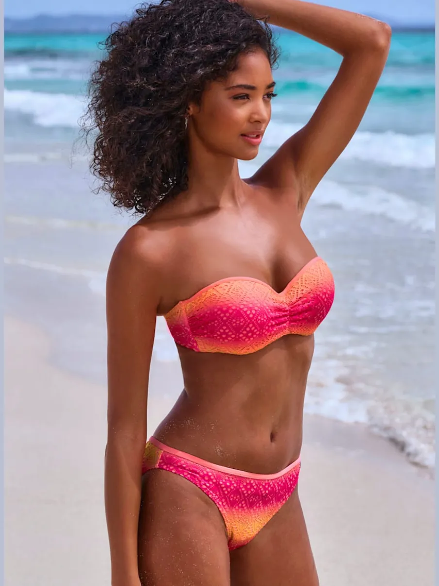 Maillot de bain bandeau à armatures avec broderie ajourée et bretelles amovibles