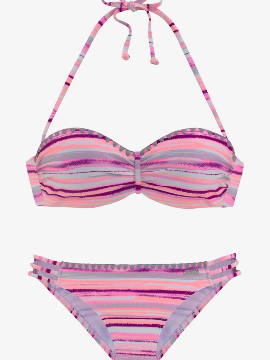 Maillot de bain bandeau à armatures avec rayures décoratives