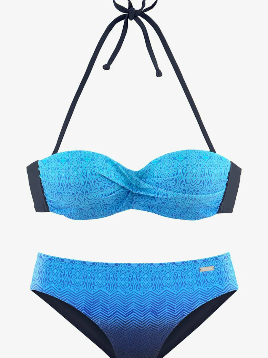 Maillot de bain bandeau à armatures avec imprimé graphique et bretelles amovibles