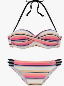Maillot de bain bandeau à armatures avec motif rayé et bretelles amovibles