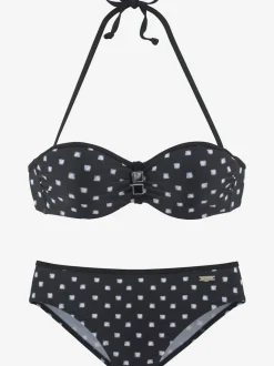Maillot de bain bandeau à armatures avec imprimé pois et bretelles amovibles