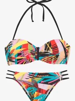 Maillot de bain bandeau à armatures avec motifs géométriques et détails colorés