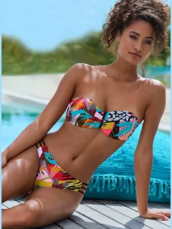 Maillot de bain bandeau à armatures avec motifs géométriques et détails colorés