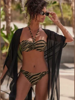 Maillot de bain bandeau à armatures avec motif animalier rayé