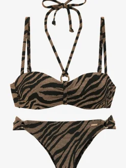 Maillot de bain bandeau à armatures avec motif animalier rayé