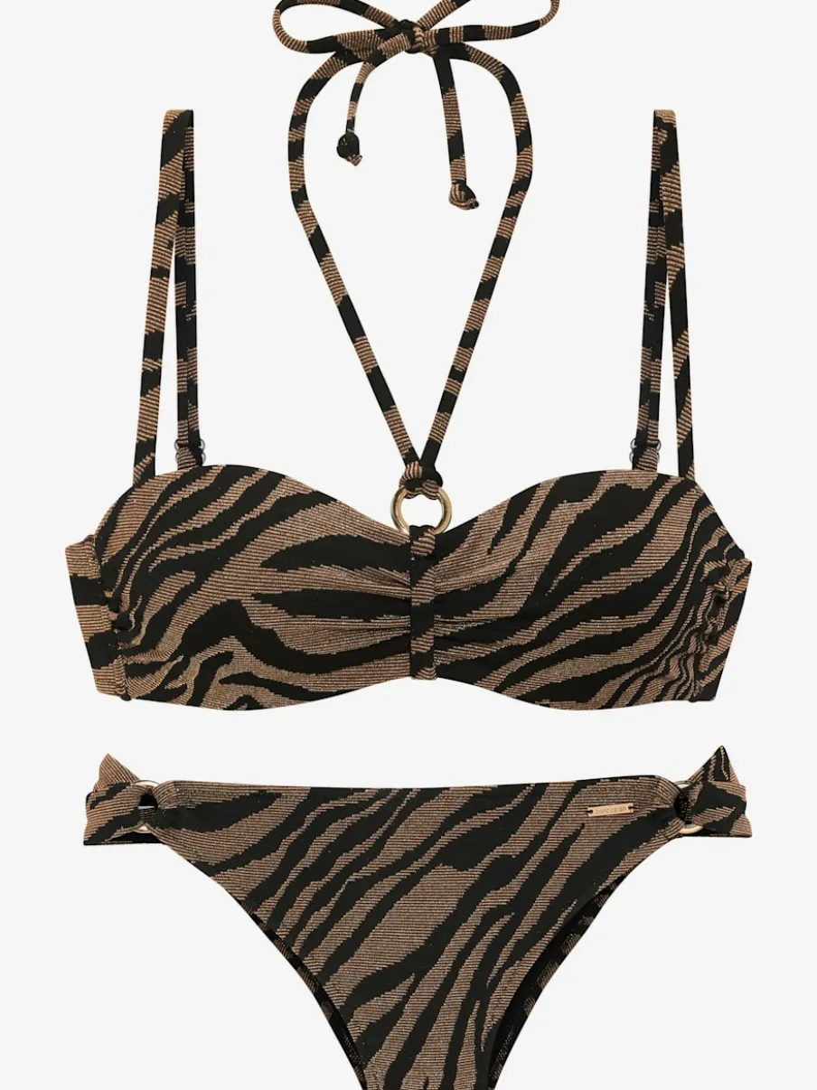 Maillot de bain bandeau à armatures avec motif animalier rayé