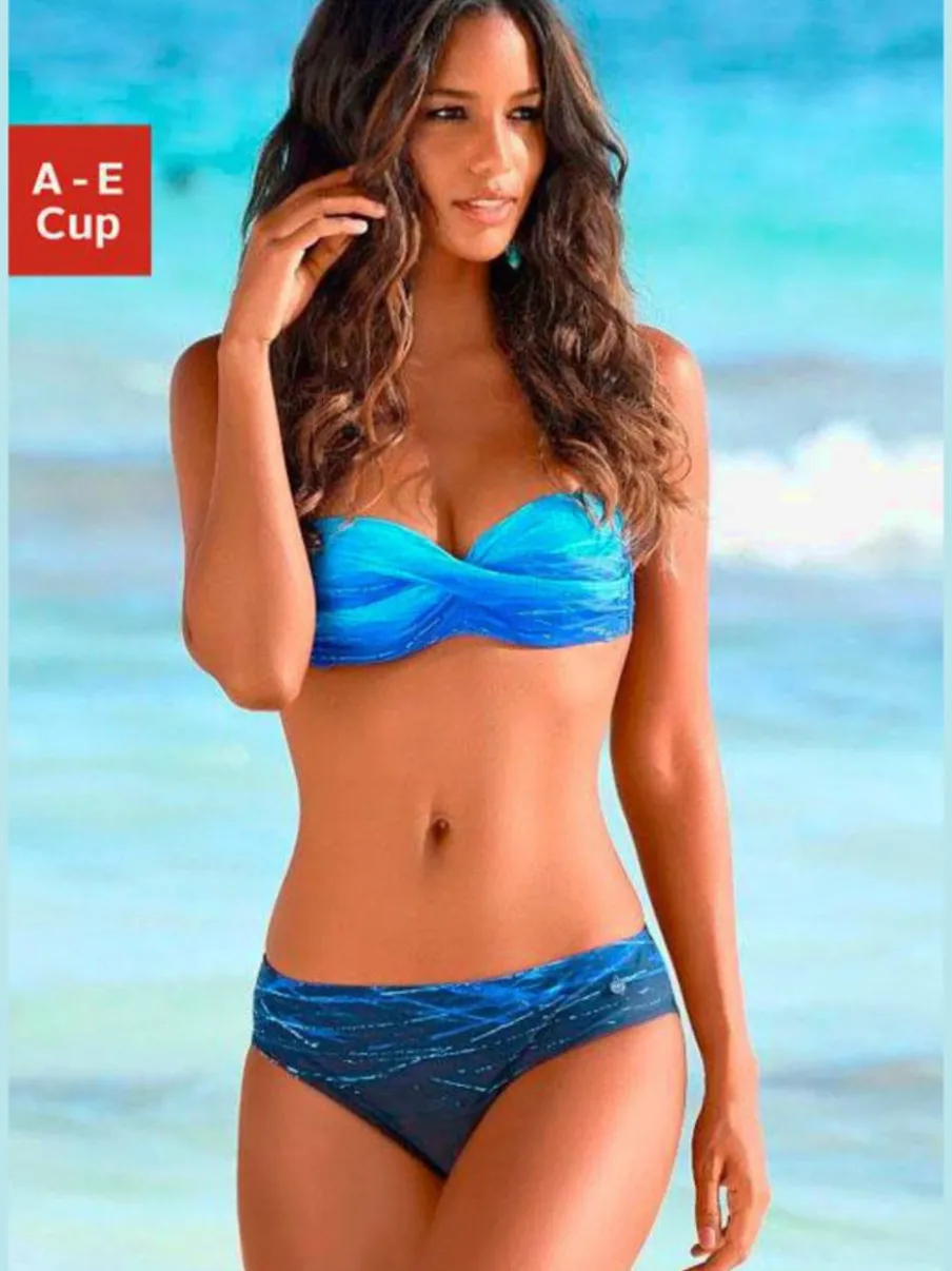 Maillot de bain bandeau avec coussinets et motifs à rayures
