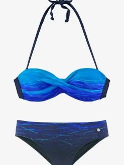 Maillot de bain bandeau avec coussinets et motifs à rayures
