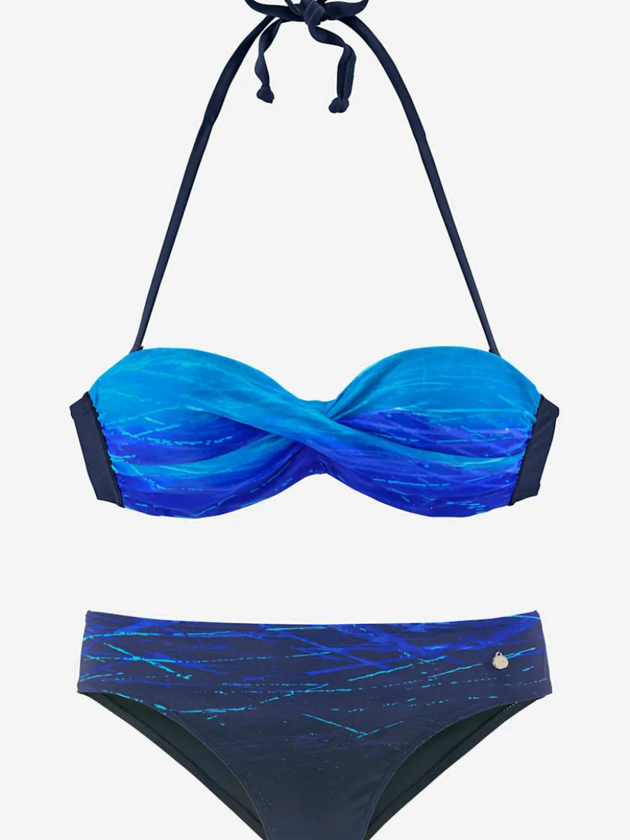 Maillot de bain bandeau avec coussinets et motifs à rayures