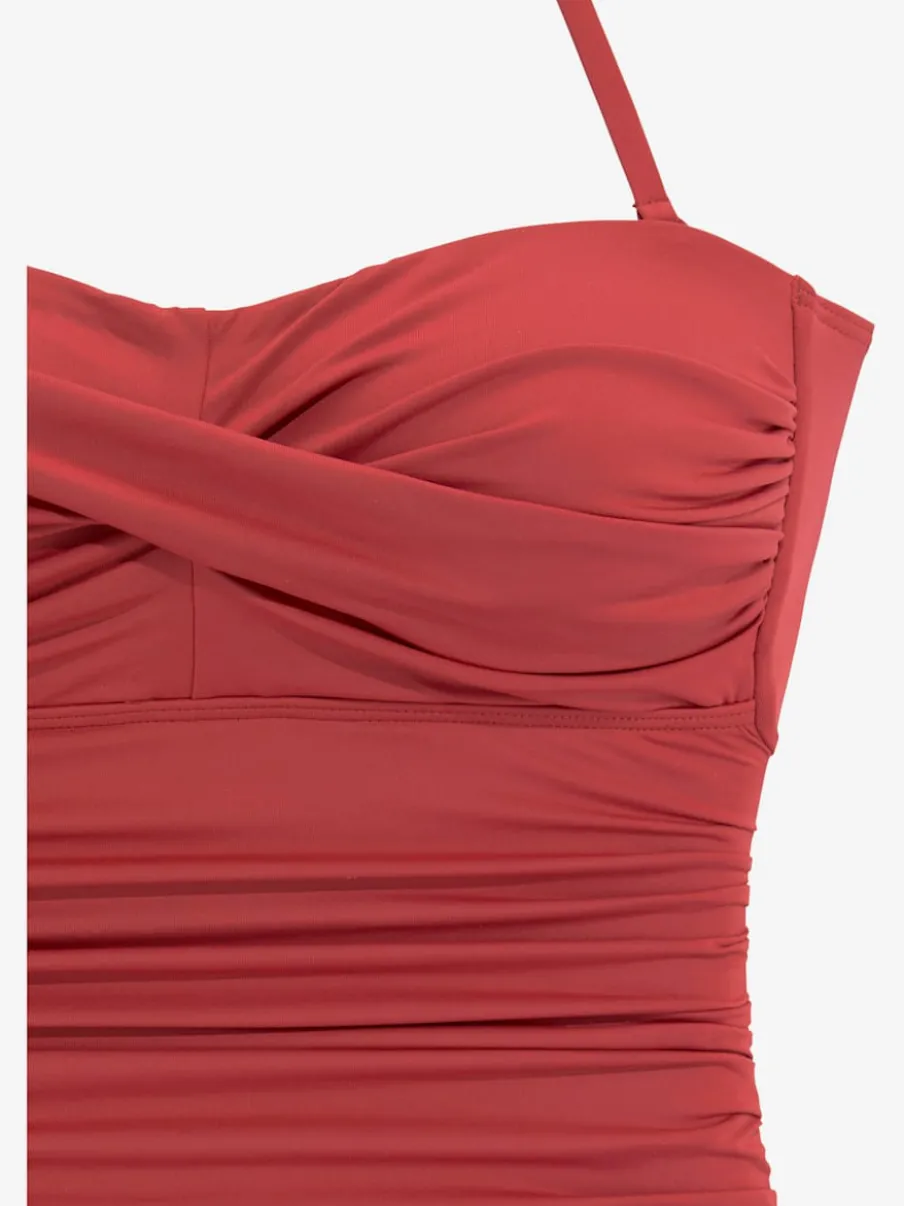 Maillot de bain bandeau à fronces avec bretelles amovibles