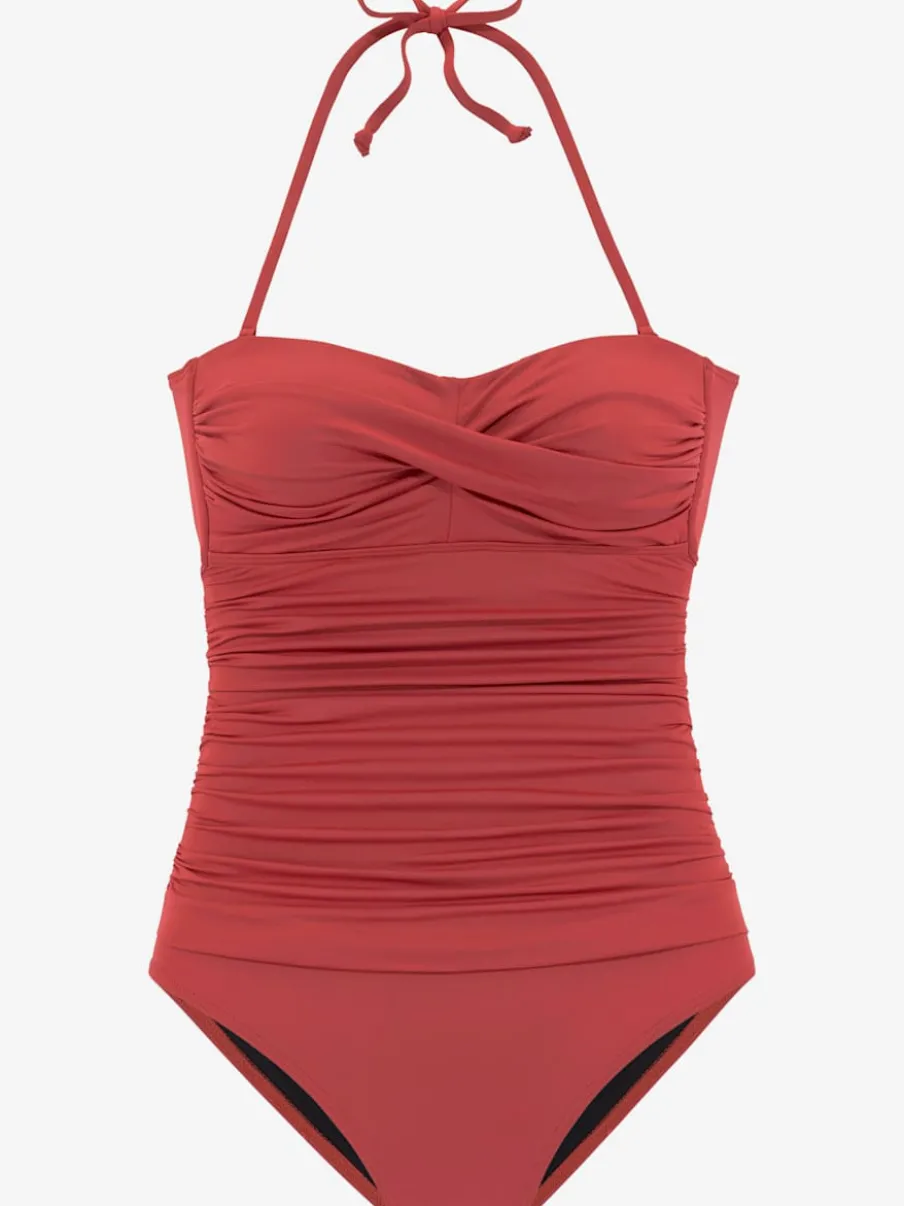 Maillot de bain bandeau à fronces avec bretelles amovibles