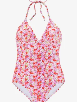 Maillot de bain à bords ondulés avec bonnets amovibles et nouage au cou