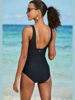 Maillot de bain classique à col V avec bonnets amovibles et ruban