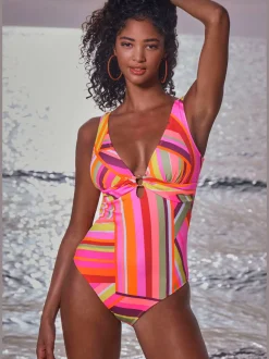 Maillot de bain à col arrondi avec imprimé graphique coloré