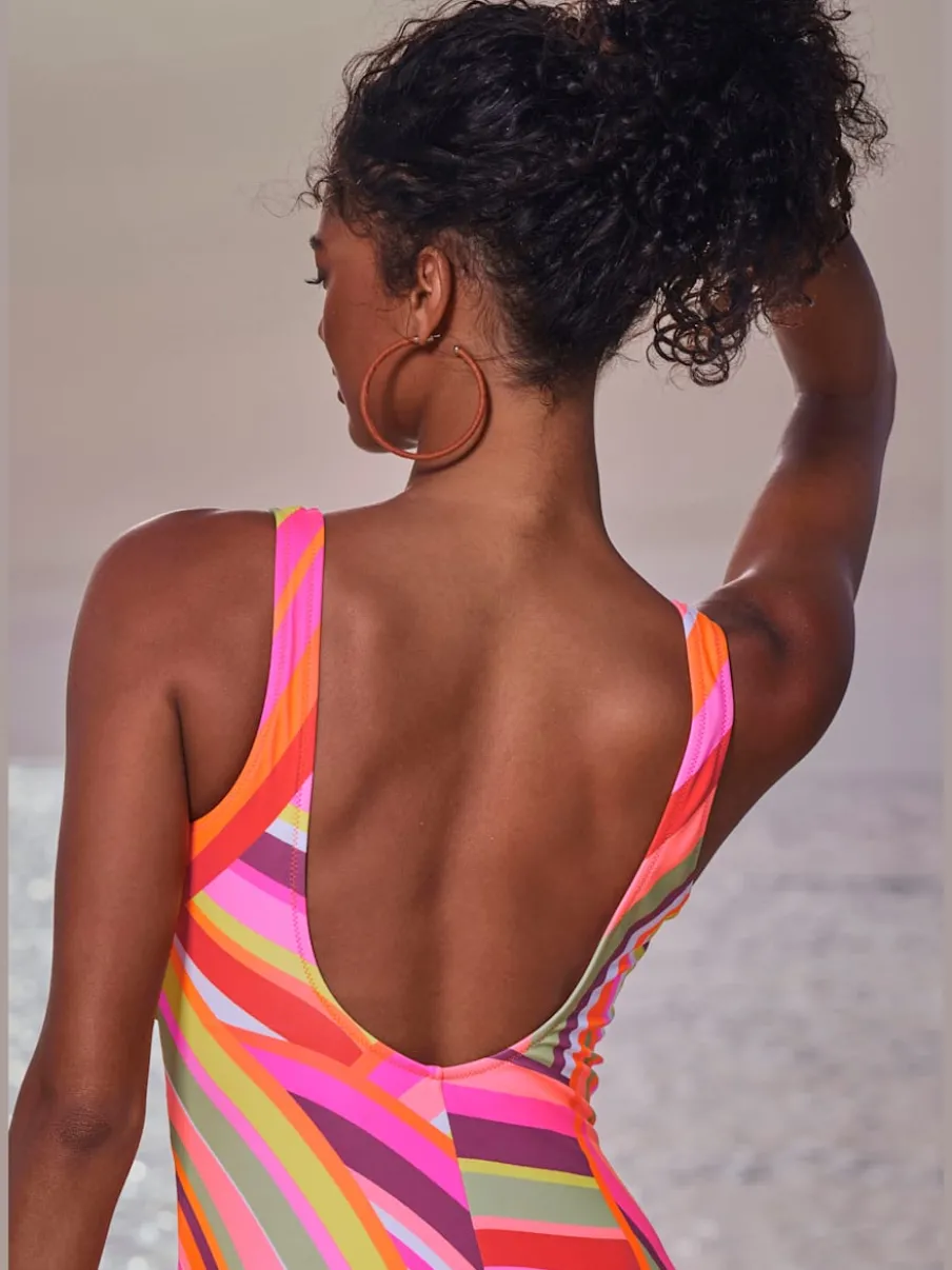 Maillot de bain à col arrondi avec imprimé graphique coloré