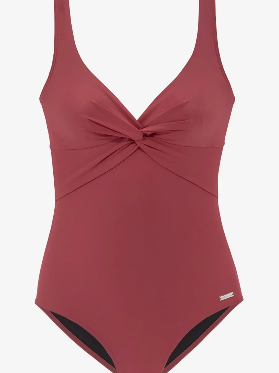 Maillot de bain à col en V avec fronces et bonnets intégrés