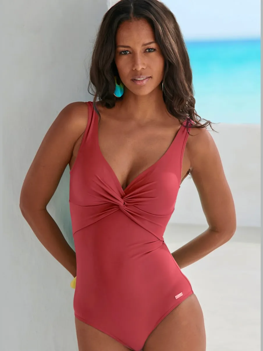 Maillot de bain à col en V avec fronces et bonnets intégrés