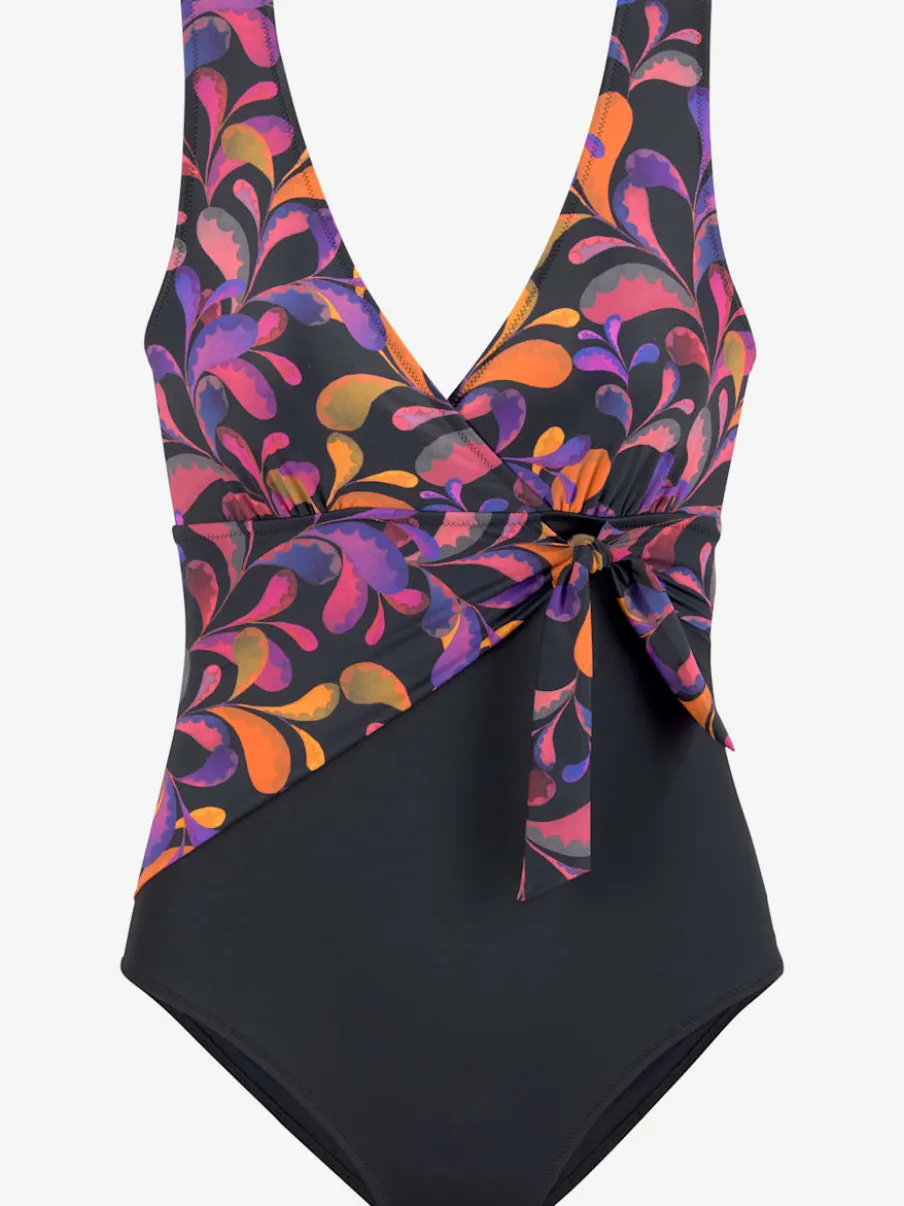 Maillot de bain à col en V avec motif floral et noué