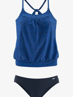 Maillot de bain deux pièces à imprimé décoratif avec bonnets rembourrés et bretelles croisées