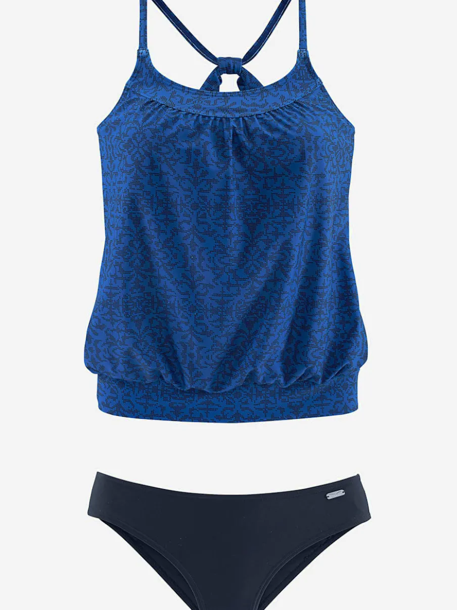 Maillot de bain deux pièces à imprimé décoratif avec bonnets rembourrés et bretelles croisées