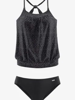 Maillot de bain deux pièces à imprimé décoratif avec bonnets rembourrés et bretelles croisées