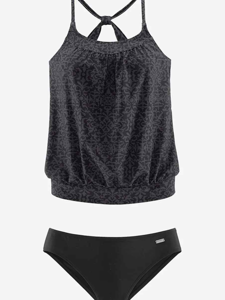 Maillot de bain deux pièces à imprimé décoratif avec bonnets rembourrés et bretelles croisées