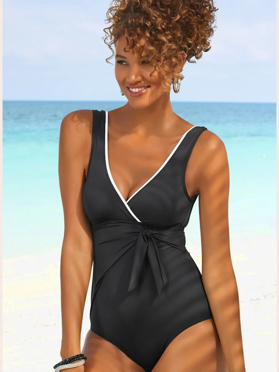 Maillot de bain effet cache-cœur avec bretelles contrastées et nœud fantaisie