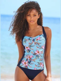 Maillot de bain à empiècements floraux et bretelles élastiques