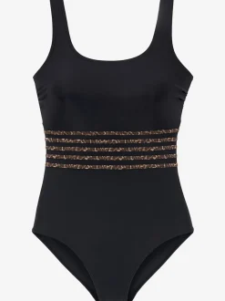 Maillot de bain à empiècements rayés et col rond