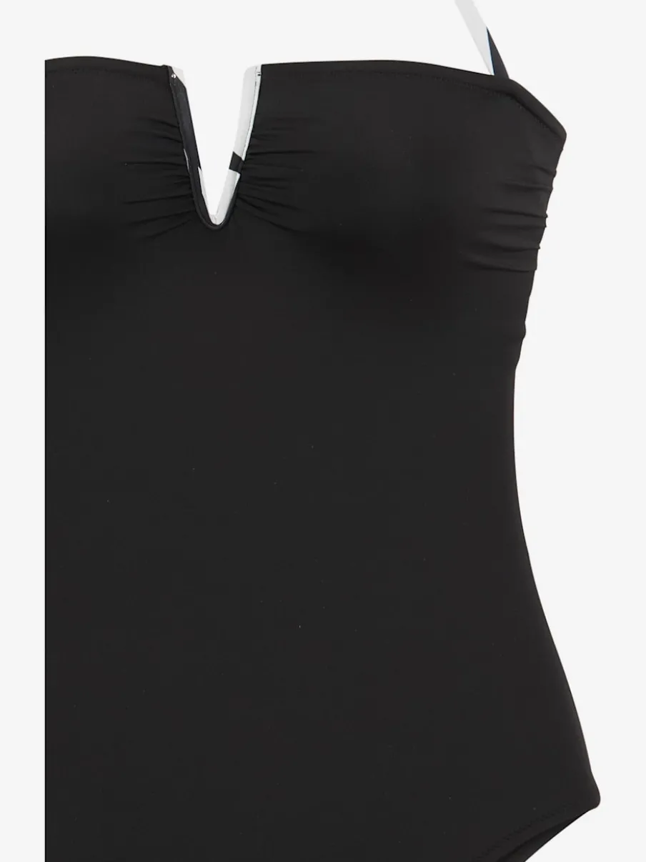 Maillot de bain à encolure V avec détails contrastés amovibles