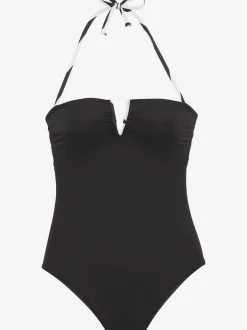 Maillot de bain à encolure V avec détails contrastés amovibles